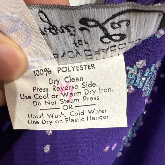 Shangri La Purple Embroidered One Shoulder Vintage Midi Dress Sz M - Picture 7 of 13